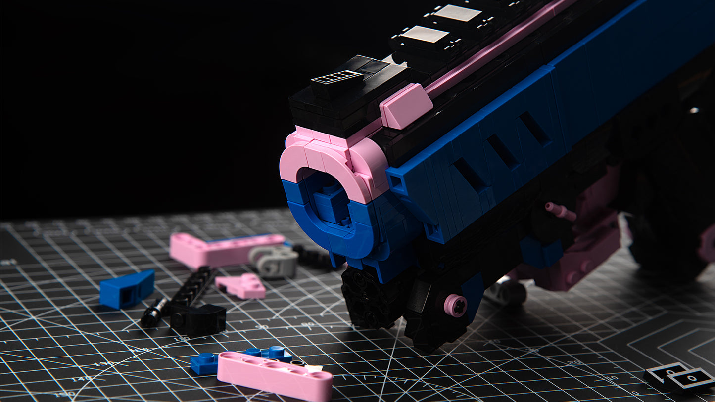 block gun blaster and scattered block parts-neon tide blue pink black