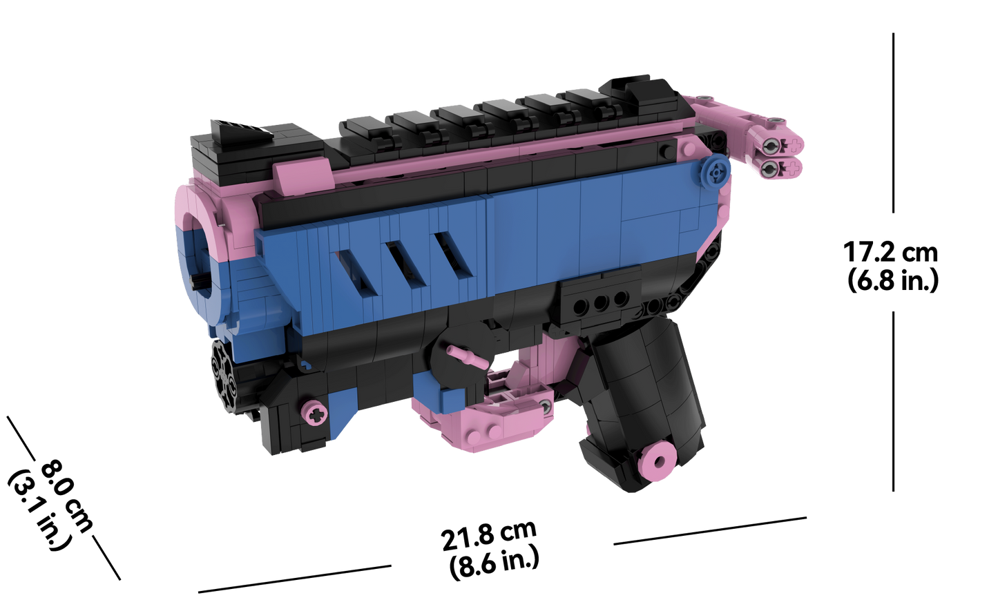 bloxday building block gun blaster neon tide dimensions blue pink black