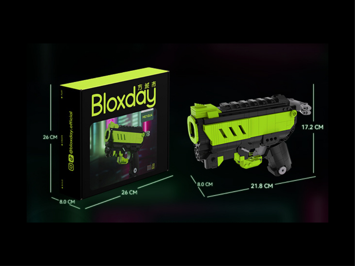 bloxday green phantom block gun blaster set shootable toy gun package and dimensions