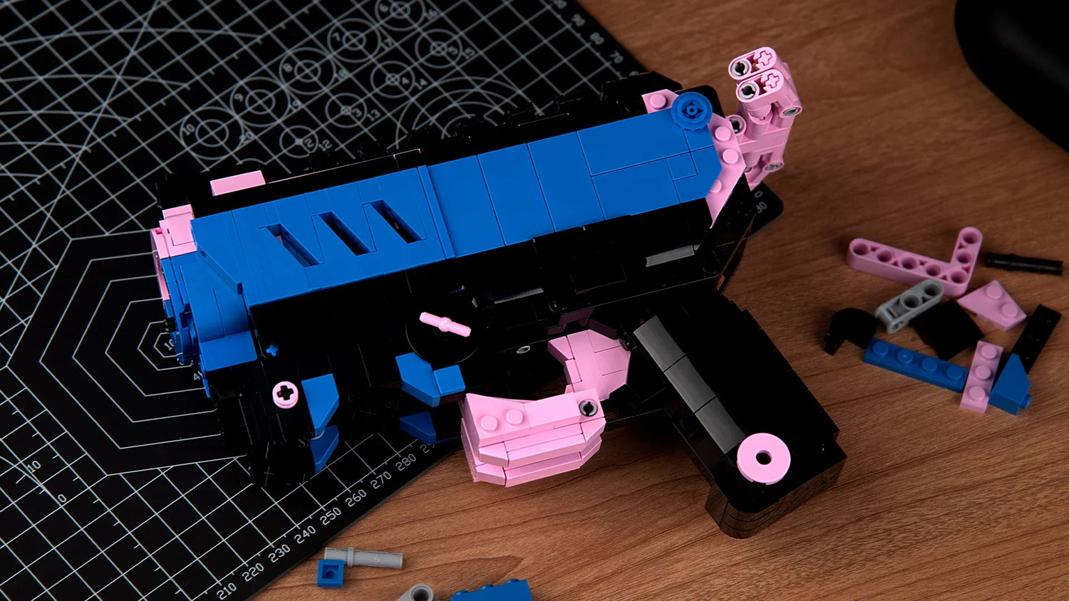 bloxday building block gun blaster set shootable toy gun neon tide pink blue black