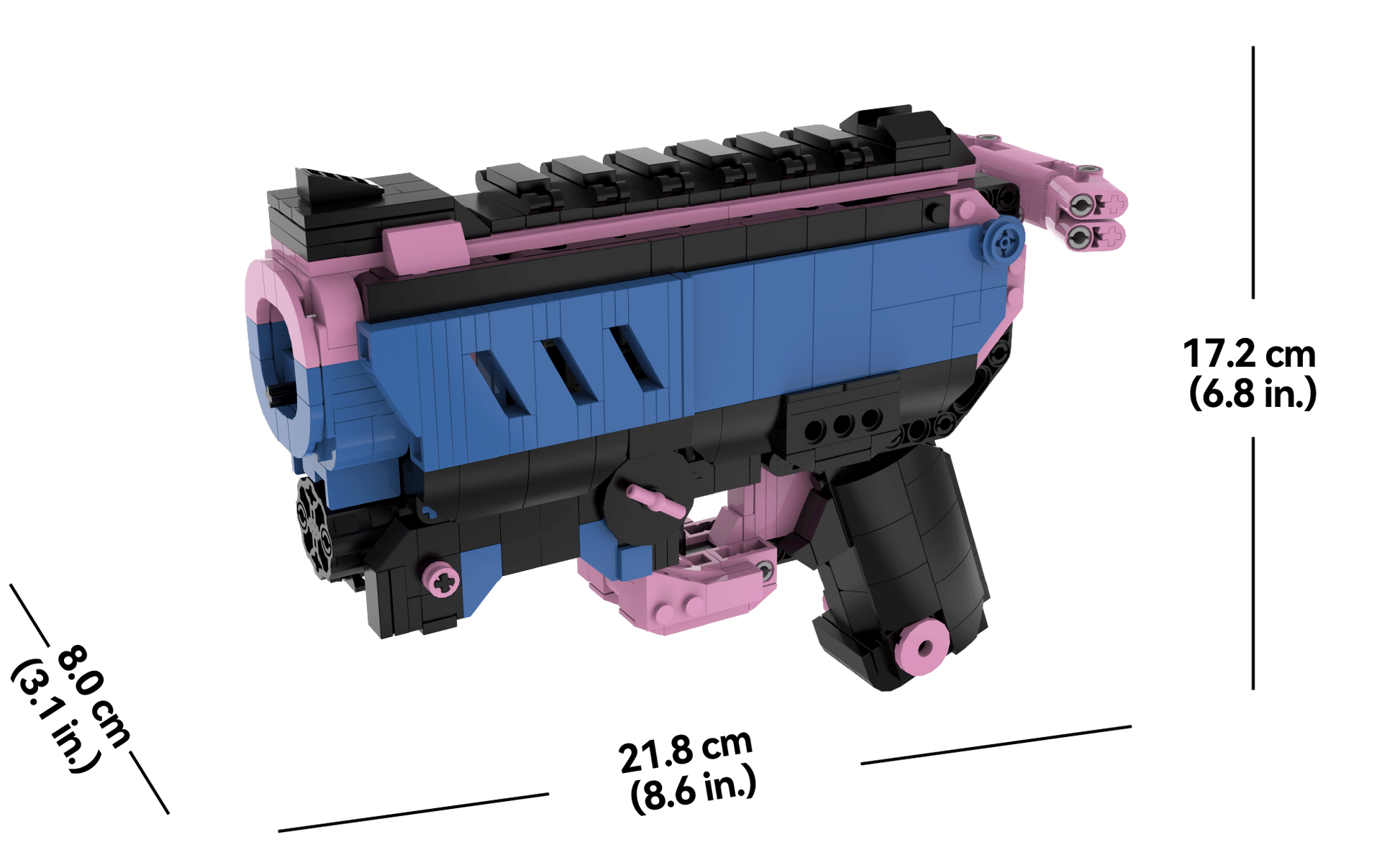 bloxday building block gun blaster neon tide shootable toy gun dimensions blue pink black