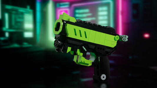 bloxday green phantom block gun blaster set in cyber neon style