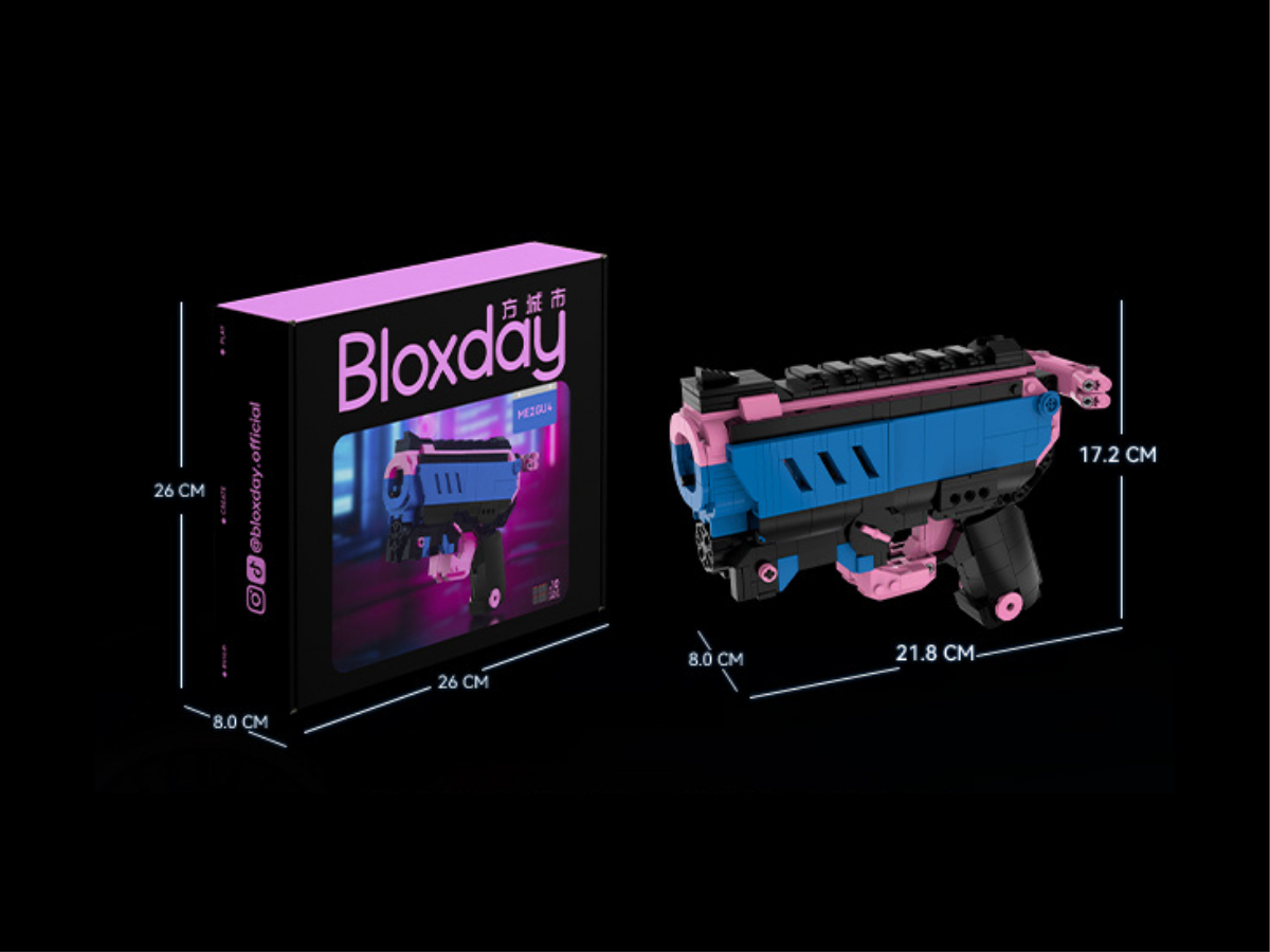 bloxday neon tide block gun blaster set shootable toy gun package and dimensions